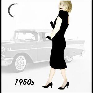 Bodycon Little Black Dress 1950s Vintage LBD, Low Back Interest